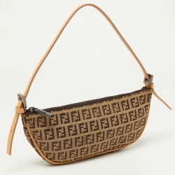 Pre Owned Fendi Tobacco Zucca Canvas and Leather Half Moon Pochette 