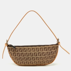 Pre Owned Fendi Tobacco Zucca Canvas and Leather Half Moon Pochette 