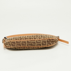 Pre Owned Fendi Tobacco Zucca Canvas and Leather Half Moon Pochette 