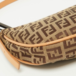 Pre Owned Fendi Tobacco Zucca Canvas and Leather Half Moon Pochette 