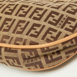 Pre Owned Fendi Tobacco Zucca Canvas and Leather Half Moon Pochette 