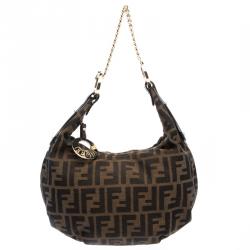 Pre Owned Fendi Tobacco Zucca Canvas Chef Chain Hobo