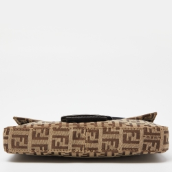 Fendi Fatigue Beige/Brown Zucchino Canvas and Leather Baguette Bag