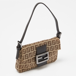 Fendi Fatigue Beige/Brown Zucchino Canvas and Leather Baguette Bag