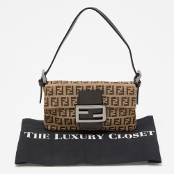 Fendi Fatigue Beige/Brown Zucchino Canvas and Leather Baguette Bag