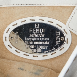 Pre Owned Fendi White Selleria Leather Flap Baguette Bag