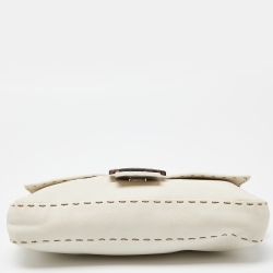 Pre Owned Fendi White Selleria Leather Flap Baguette Bag