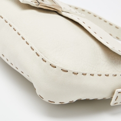 Pre Owned Fendi White Selleria Leather Flap Baguette Bag