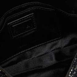 Pre Owned Fendi Black Zucca Canvas and Lizard Embossed Leather Beaded Baguette Bag