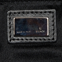 Pre Owned Fendi Black Zucca Canvas and Lizard Embossed Leather Beaded Baguette Bag