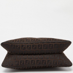 Fendi Tobacco Zucchino Fabric and Leather Baguette Flap Bag