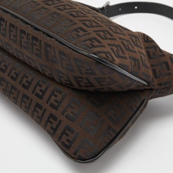 Fendi Tobacco Zucchino Fabric and Leather Baguette Flap Bag