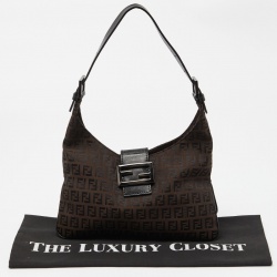 Fendi Tobacco Zucchino Fabric and Leather Baguette Flap Bag