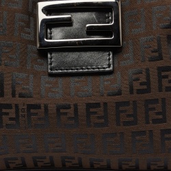 Fendi Tobacco Zucchino Fabric and Leather Baguette Flap Bag