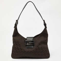 Fendi Tobacco Zucchino Fabric and Leather Baguette Flap Bag