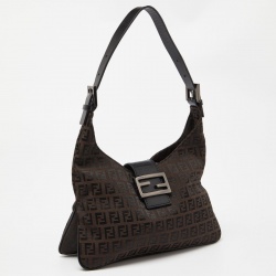 Fendi Tobacco Zucchino Fabric and Leather Baguette Flap Bag