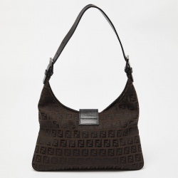 Fendi Tobacco Zucchino Fabric and Leather Baguette Flap Bag