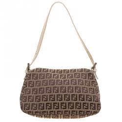 Pre Owned Fendi Tobacco Zucchino Canvas Mini Mama Baguette Bag