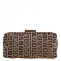 Pre Owned Fendi Tobacco Zucchino Canvas Mini Mama Baguette Bag