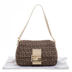 Pre Owned Fendi Tobacco Zucchino Canvas Mini Mama Baguette Bag