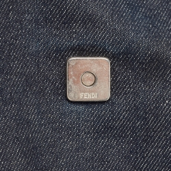 Pre Owned Fendi Navy Blue Denim Baguette Flap Bag