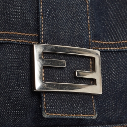 Pre Owned Fendi Navy Blue Denim Baguette Flap Bag