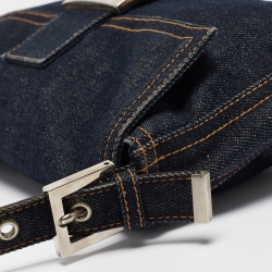 Pre Owned Fendi Navy Blue Denim Baguette Flap Bag