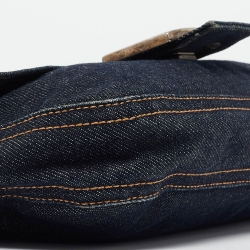 Pre Owned Fendi Navy Blue Denim Baguette Flap Bag