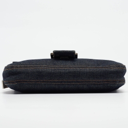 Pre Owned Fendi Navy Blue Denim Baguette Flap Bag