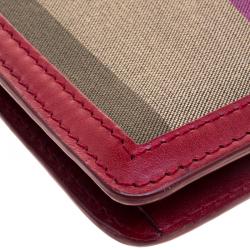 Pre Owned Fendi Magenta Leather and Pequin Canvas Envelope Clutch