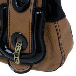 Pre Owned Fendi Brown Leather Patent Trim B Bag