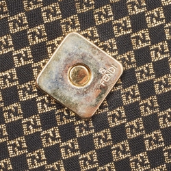 Pre Owned Fendi Gold/Black Printed Fabric and Leather Mini Mama Baguette Bag