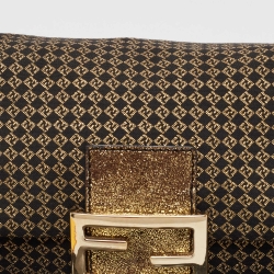 Pre Owned Fendi Gold/Black Printed Fabric and Leather Mini Mama Baguette Bag