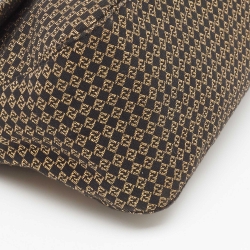 Pre Owned Fendi Gold/Black Printed Fabric and Leather Mini Mama Baguette Bag