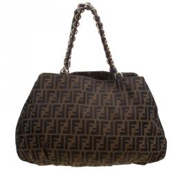Pre Owned Fendi Tobacco Zucca Canvas Large Mia Tote