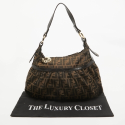 Pre Owned Fendi Tobacco Zucca Canvas and Leather Chef Hobo