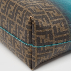 Pre Owned Fendi Ombre Green/Tobacco Zucca Coated Canvas and Leather Large Roll Tote