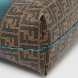 Pre Owned Fendi Ombre Green/Tobacco Zucca Coated Canvas and Leather Large Roll Tote