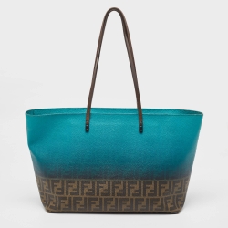 Pre Owned Fendi Ombre Green/Tobacco Zucca Coated Canvas and Leather Large Roll Tote