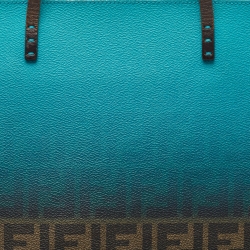 Pre Owned Fendi Ombre Green/Tobacco Zucca Coated Canvas and Leather Large Roll Tote