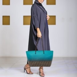 Pre Owned Fendi Ombre Green/Tobacco Zucca Coated Canvas and Leather Large Roll Tote