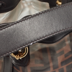 Pre Owned Fendi Choco Brown Zucca Mesh Nylon and Leather Mini Mon Tresor Bucket Bag