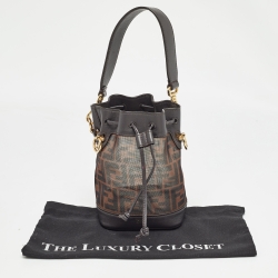Pre Owned Fendi Choco Brown Zucca Mesh Nylon and Leather Mini Mon Tresor Bucket Bag