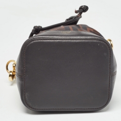 Pre Owned Fendi Choco Brown Zucca Mesh Nylon and Leather Mini Mon Tresor Bucket Bag