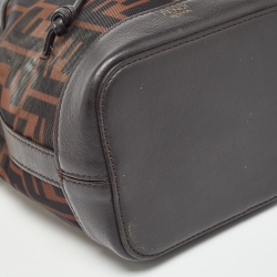 Pre Owned Fendi Choco Brown Zucca Mesh Nylon and Leather Mini Mon Tresor Bucket Bag