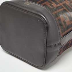 Pre Owned Fendi Choco Brown Zucca Mesh Nylon and Leather Mini Mon Tresor Bucket Bag