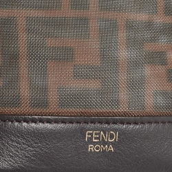 Pre Owned Fendi Choco Brown Zucca Mesh Nylon and Leather Mini Mon Tresor Bucket Bag