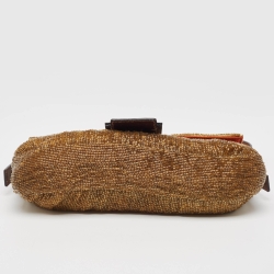 Pre Owned Fendi Brown Beaded and Leather Baguette Bag