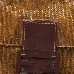 Pre Owned Fendi Brown Beaded and Leather Baguette Bag