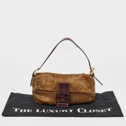 Pre Owned Fendi Brown Beaded and Leather Baguette Bag